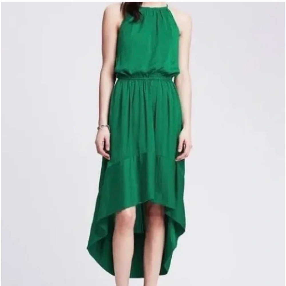 Banana Republic Bright Emerald Halter High-Low Dress